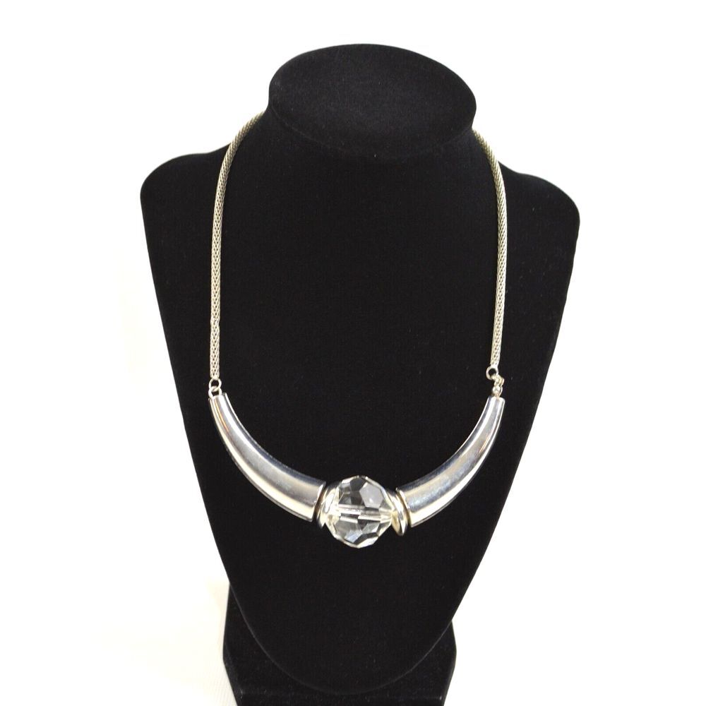 Next Silver Tone‎ Necklace Clear Center Faceted Sphere